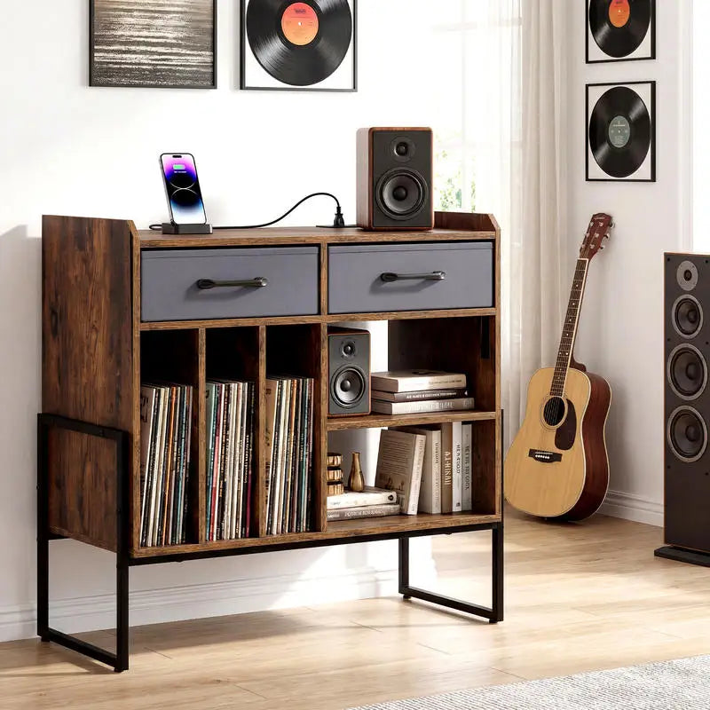 Support platine vinyle station recharge tiroirs tissu