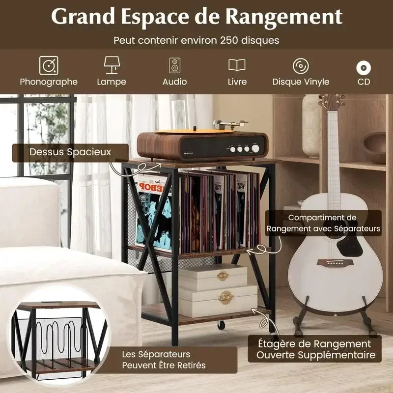 Table d'appoint platine vinyle station de recharge