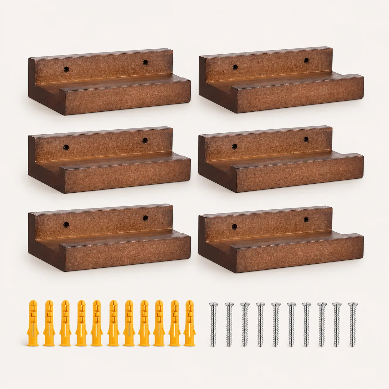Lot de 6 étagères murales bois pour vinyles avec visserie : 12 vis et 12 chevilles, fond blanc – Sillon 33