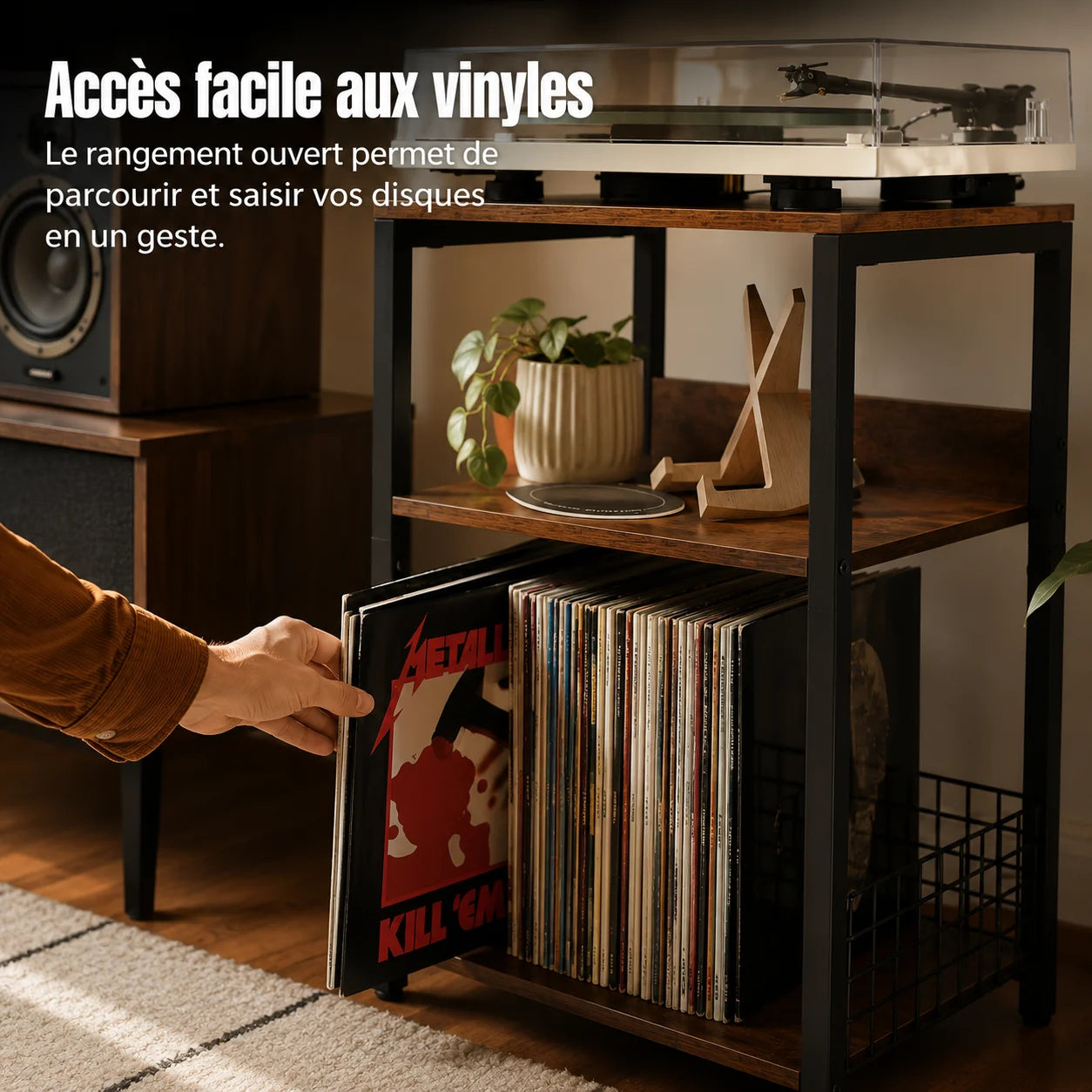 Schéma dimensions meuble platine 65 cm : 65,5 cm hauteur × 35,7 cm largeur × 32,8 cm profondeur