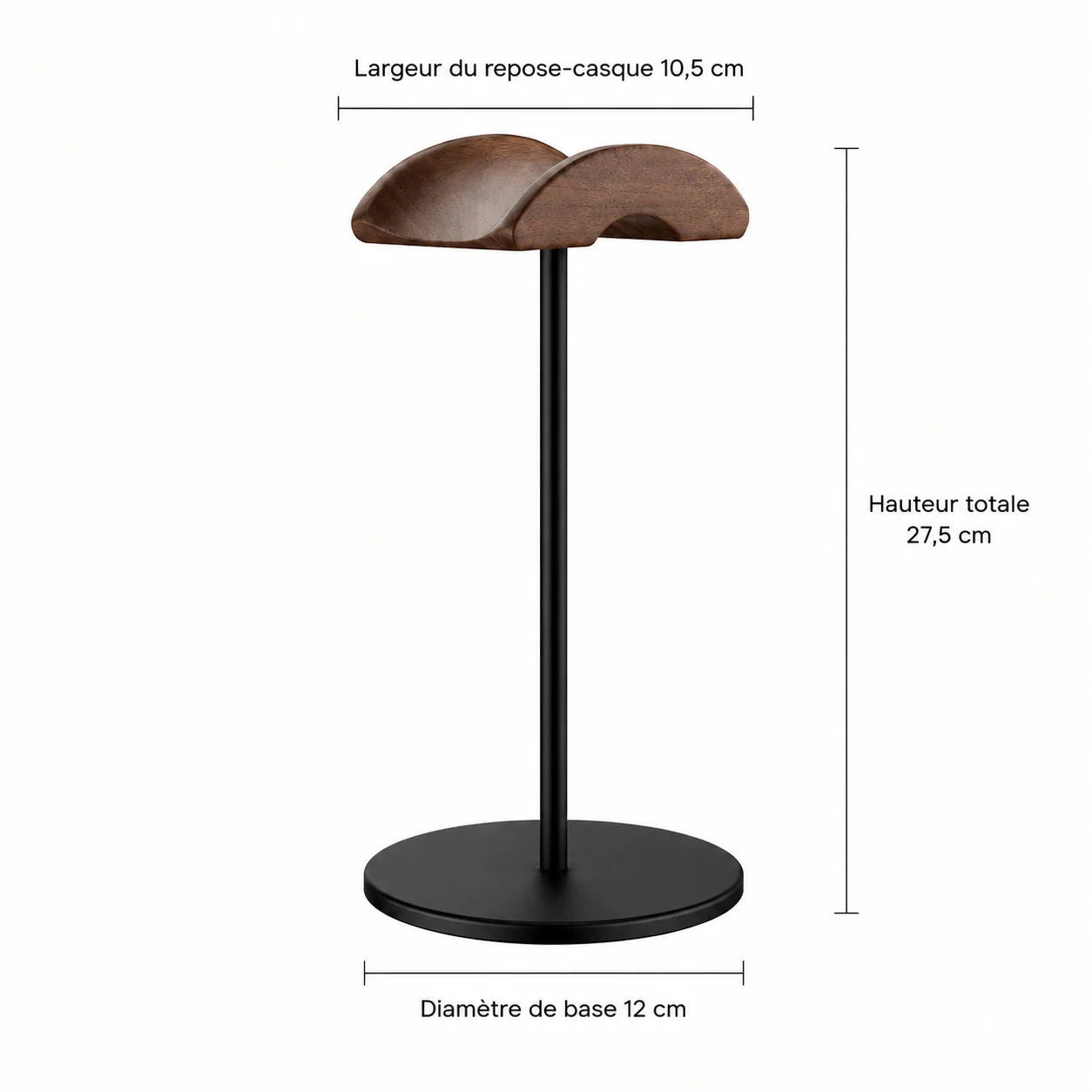 Zoom repose-casque bois incurvé double courbe épousant l'arceau du casque