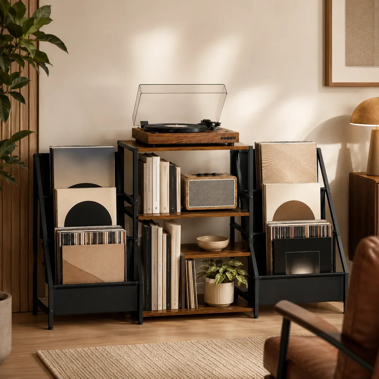 Grand meuble rangement 200 LP dans salon chaleureux