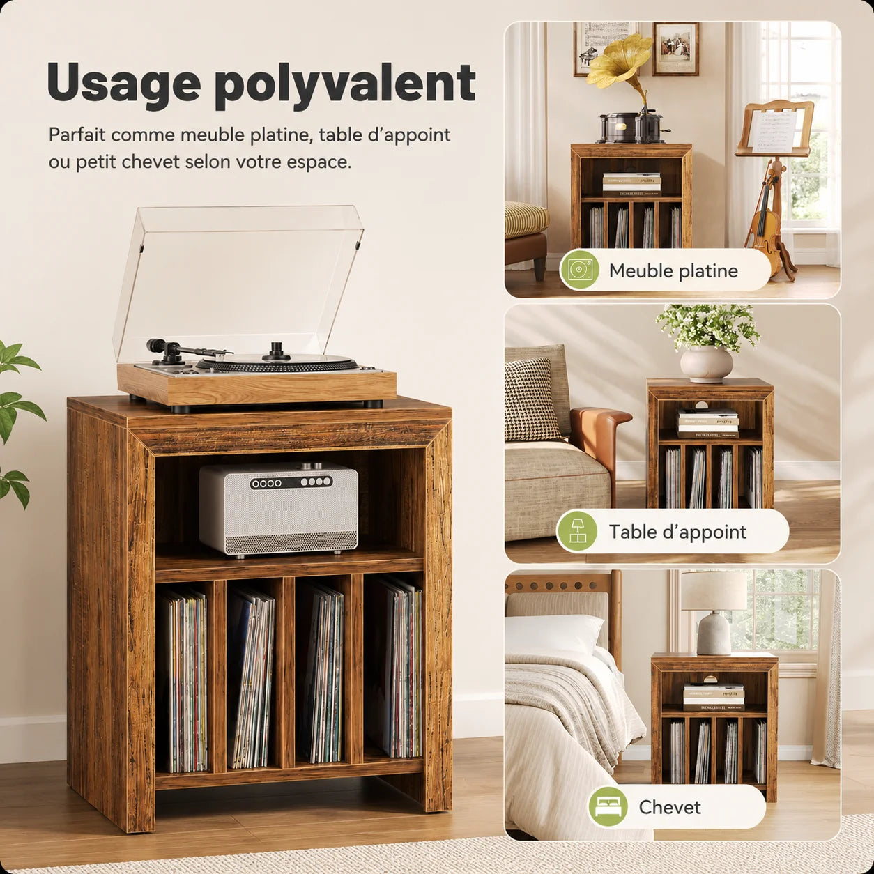 Schéma dimensions meuble platine 60 cm : 60 cm largeur × 40 cm profondeur × 70 cm hauteur