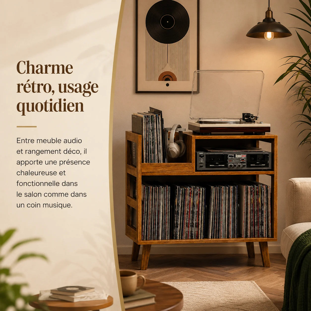 Schéma dimensions meuble rétro : 81 cm largeur × 40 cm profondeur × 79 cm hauteur pied à pied