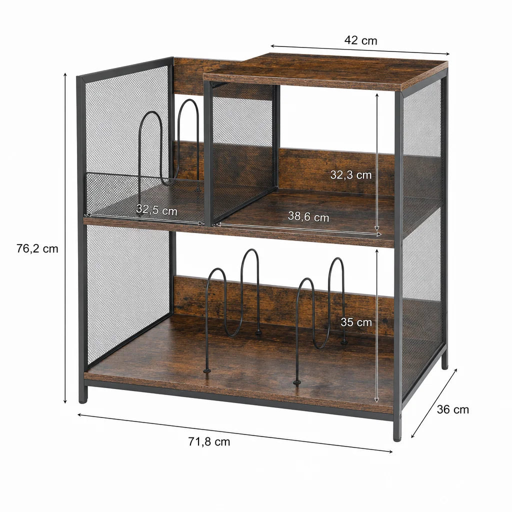 Schéma dimensions meuble platine vinyle industriel : 71,8 × 36 × 76,2 cm